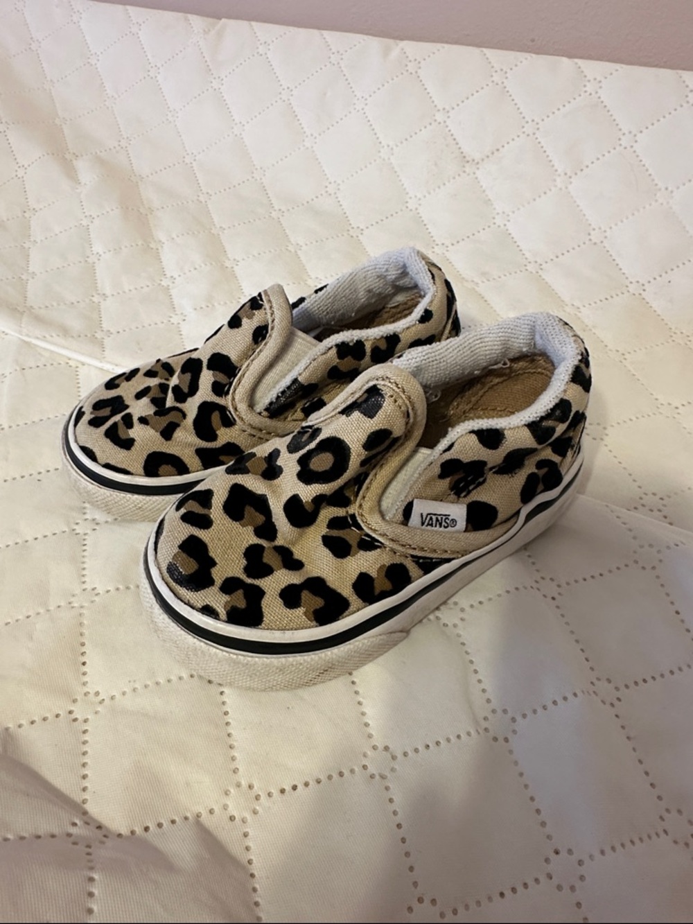 Vans Kids Slip-On Sneakers - Tan and Black Leopard